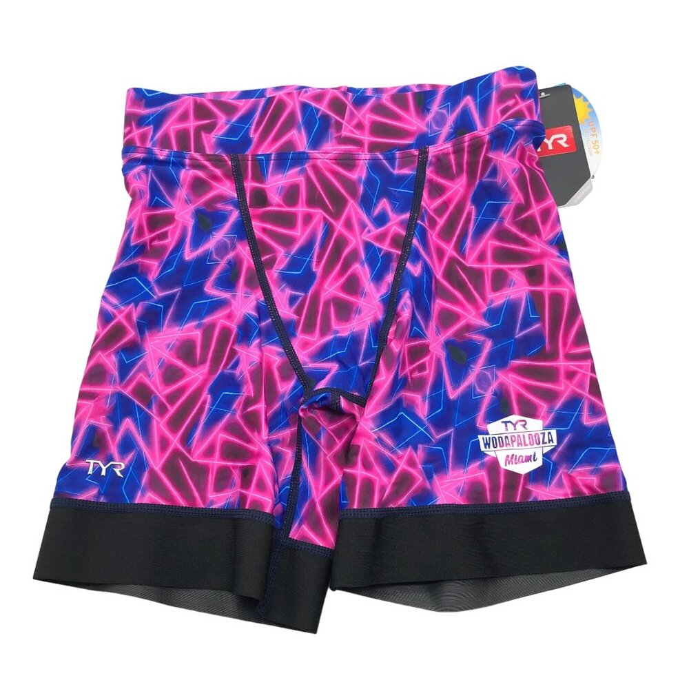 TYR Mens Wodapalooza Miami Prismatic 6.5 Jammer Swim Shorts Pink Blue 28